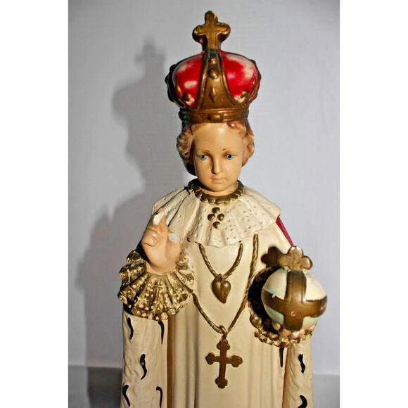 Vintage Chalkware Statue Infant of Prague Jesus Religious Figurine 17.75 in Tall - Picture 2 of 15